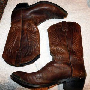 Men's  Cowboy Boots Size 9 Dark Brown with Toe Caps Western Free Shipping!